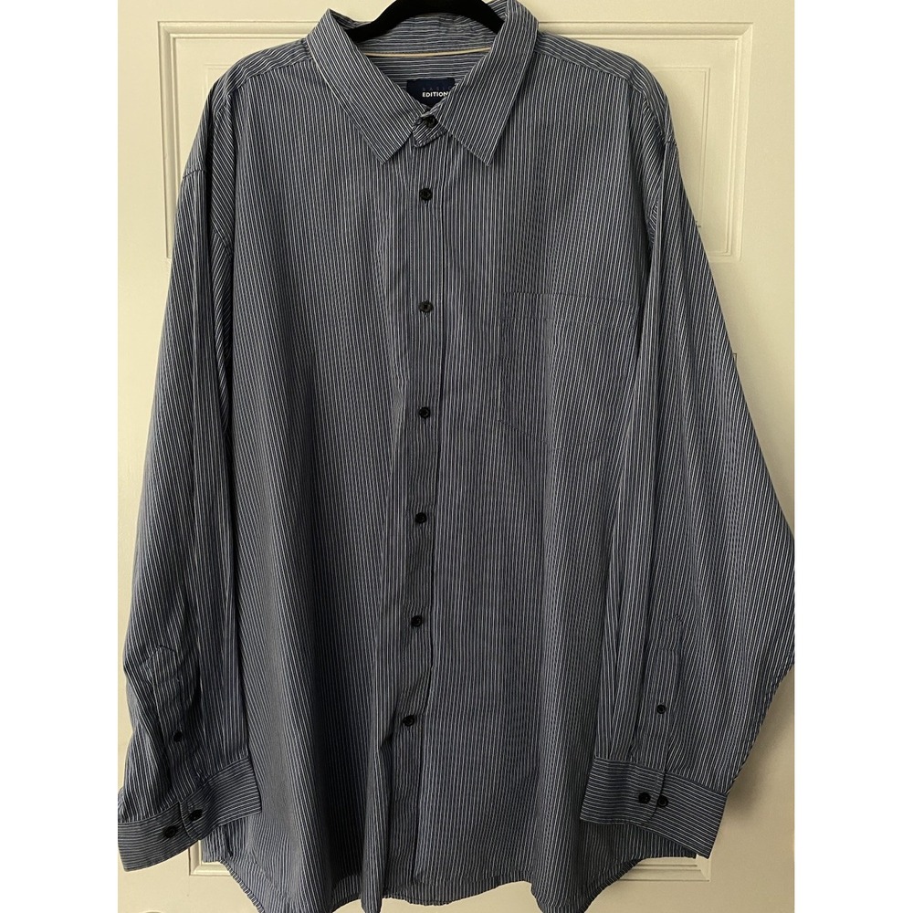 Basic Editions Men's Dress Shirt SZ 3XLT Navy Blue Stripe Button Down Pocket